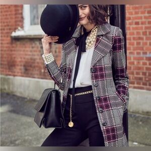 CAbi Sauvignon Pink Multi Houndstooth trench coat size L. NWOT